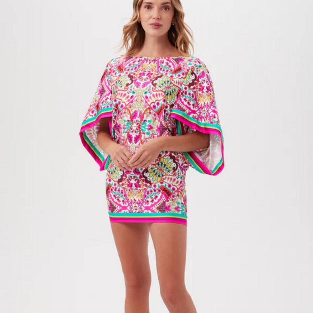 Trina Turk Hawaiian Garden Boatneck Tunic Swim Cover Up Dress Size XL NWT